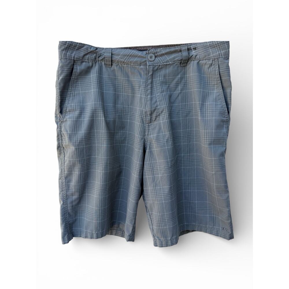 O'Neill Plaid Hybrid Shorts Mens 34 Gray Surf Skate Casual Shorts